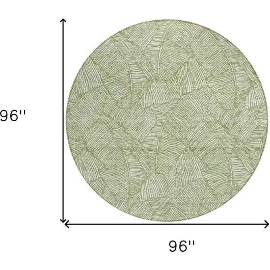 8' Green And Ivory Round Floral Washable Indoor Outdoor Area Rug Photo 3