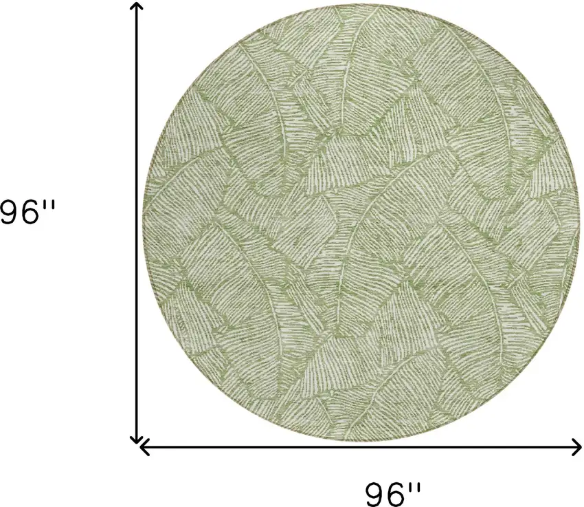 8' Green And Ivory Round Floral Washable Indoor Outdoor Area Rug Photo 3