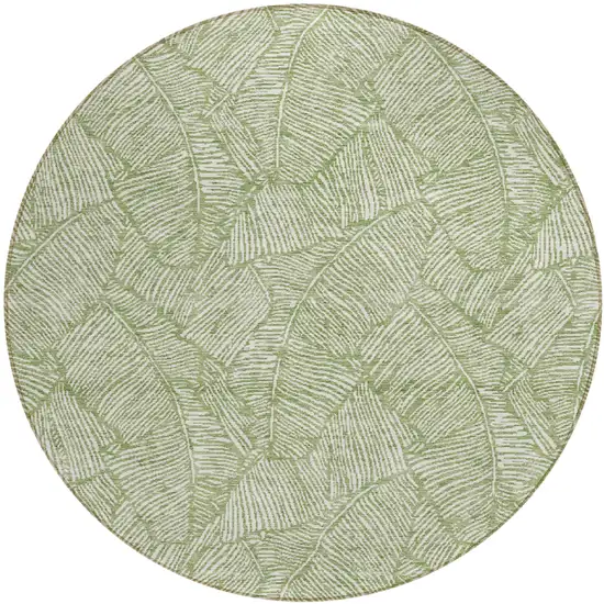 8' Green And Ivory Round Floral Washable Indoor Outdoor Area Rug Photo 2
