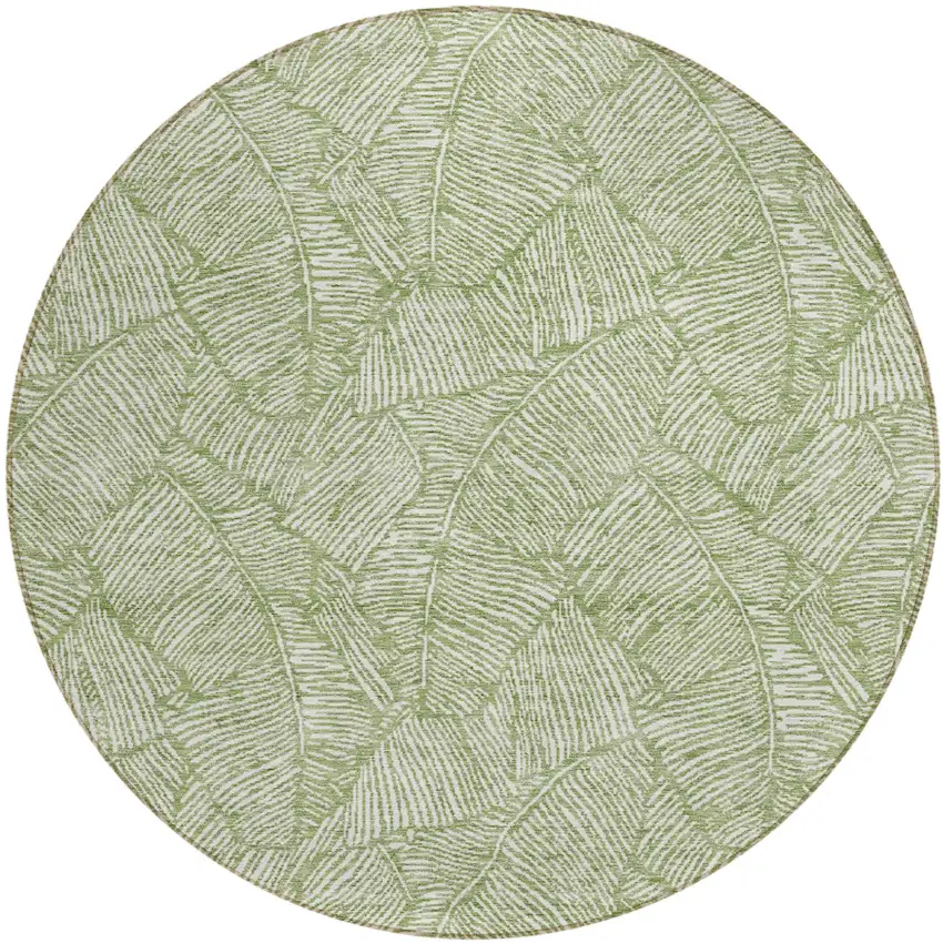 8' Green And Ivory Round Floral Washable Indoor Outdoor Area Rug Photo 2