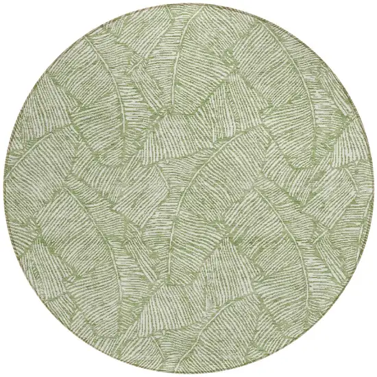8' Green And Ivory Round Floral Washable Indoor Outdoor Area Rug Photo 5