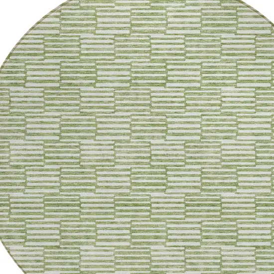 8' Green And Ivory Round Geometric Washable Indoor Outdoor Area Rug Photo 4