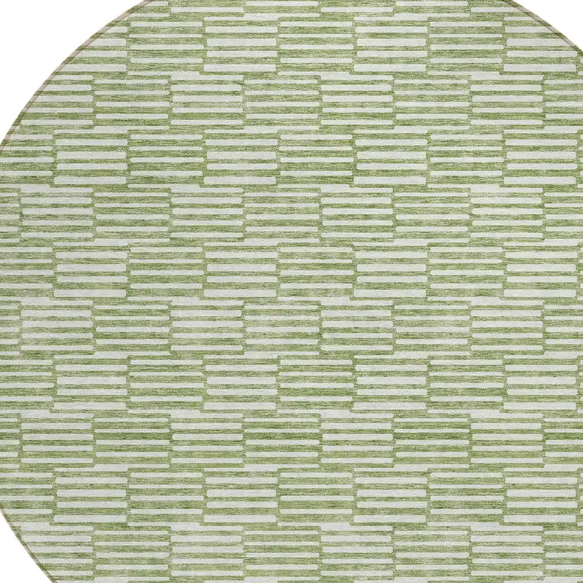 8' Green And Ivory Round Geometric Washable Indoor Outdoor Area Rug Photo 4