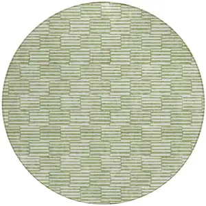 Photo of 8' Green And Ivory Round Geometric Washable Indoor Outdoor Area Rug