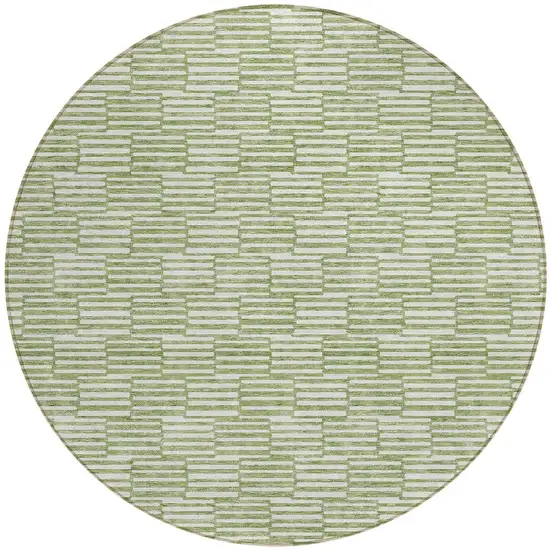8' Green And Ivory Round Geometric Washable Indoor Outdoor Area Rug Photo 5