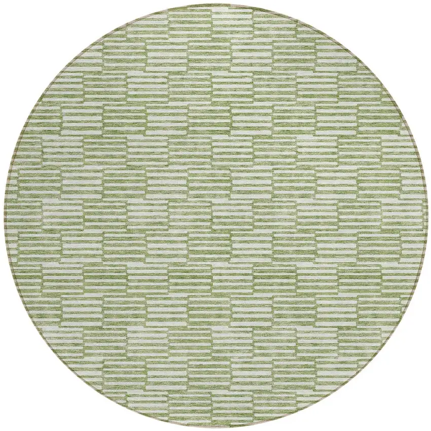 8' Green And Ivory Round Geometric Washable Indoor Outdoor Area Rug Photo 5