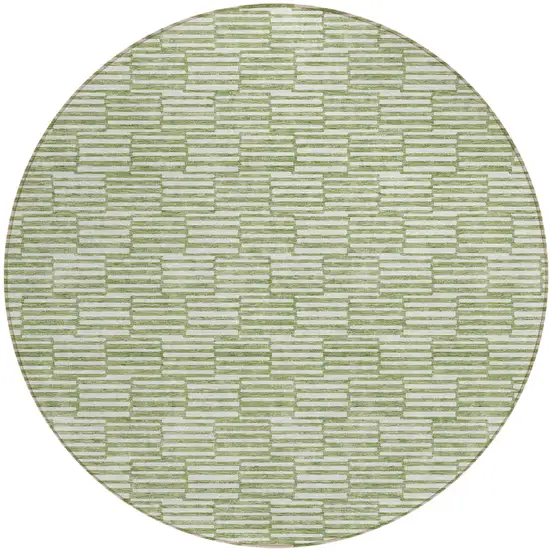 8' Green And Ivory Round Geometric Washable Indoor Outdoor Area Rug Photo 2