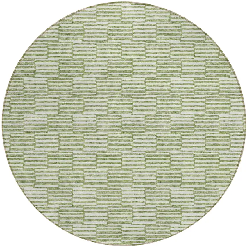 8' Green And Ivory Round Geometric Washable Indoor Outdoor Area Rug Photo 2