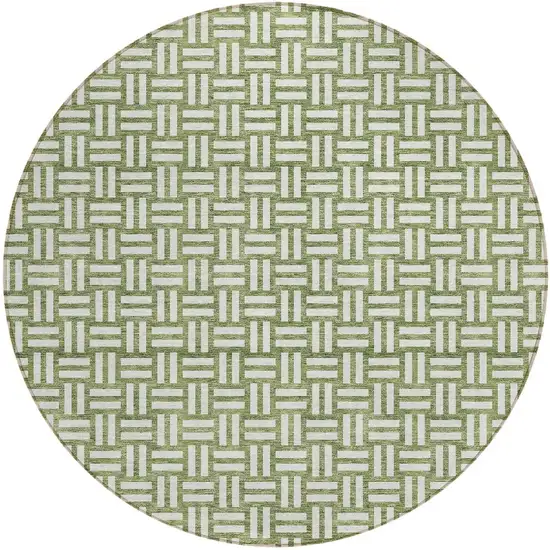 8' Green And Ivory Round Geometric Washable Indoor Outdoor Area Rug Photo 5