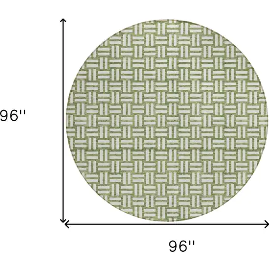 8' Green And Ivory Round Geometric Washable Indoor Outdoor Area Rug Photo 3