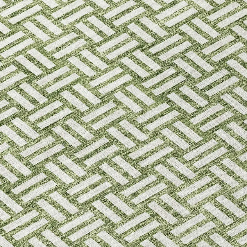 8' Green And Ivory Round Geometric Washable Indoor Outdoor Area Rug Photo 8