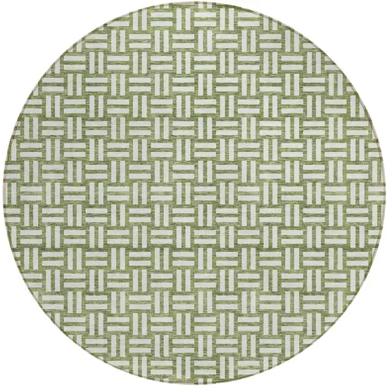 8' Green And Ivory Round Geometric Washable Indoor Outdoor Area Rug Photo 2