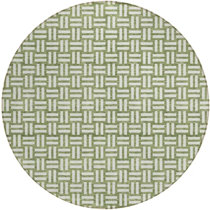 8' Green And Ivory Round Geometric Washable Indoor Outdoor Area Rug Photo 2