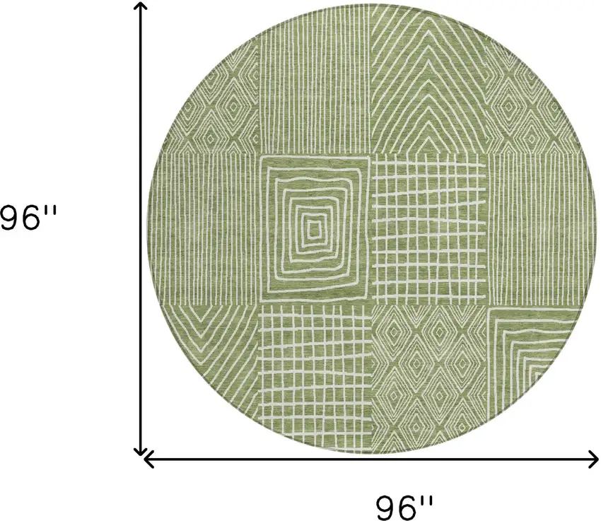 8' Green And Ivory Round Geometric Washable Indoor Outdoor Area Rug Photo 3