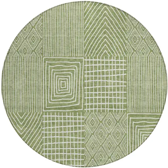 8' Green And Ivory Round Geometric Washable Indoor Outdoor Area Rug Photo 2