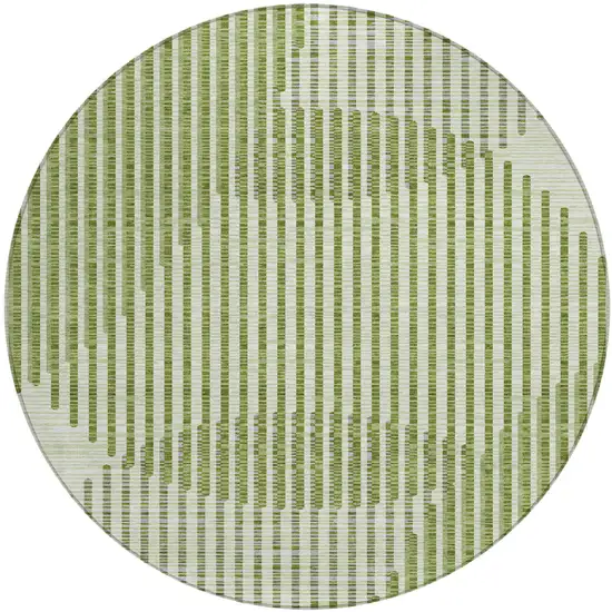 8' Green And Ivory Round Geometric Washable Indoor Outdoor Area Rug Photo 2