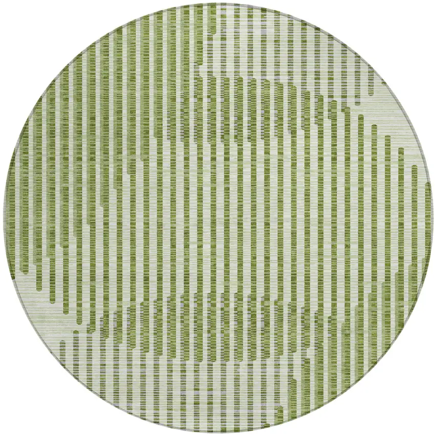 8' Green And Ivory Round Geometric Washable Indoor Outdoor Area Rug Photo 2