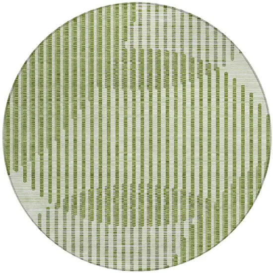 8' Green And Ivory Round Geometric Washable Indoor Outdoor Area Rug Photo 6