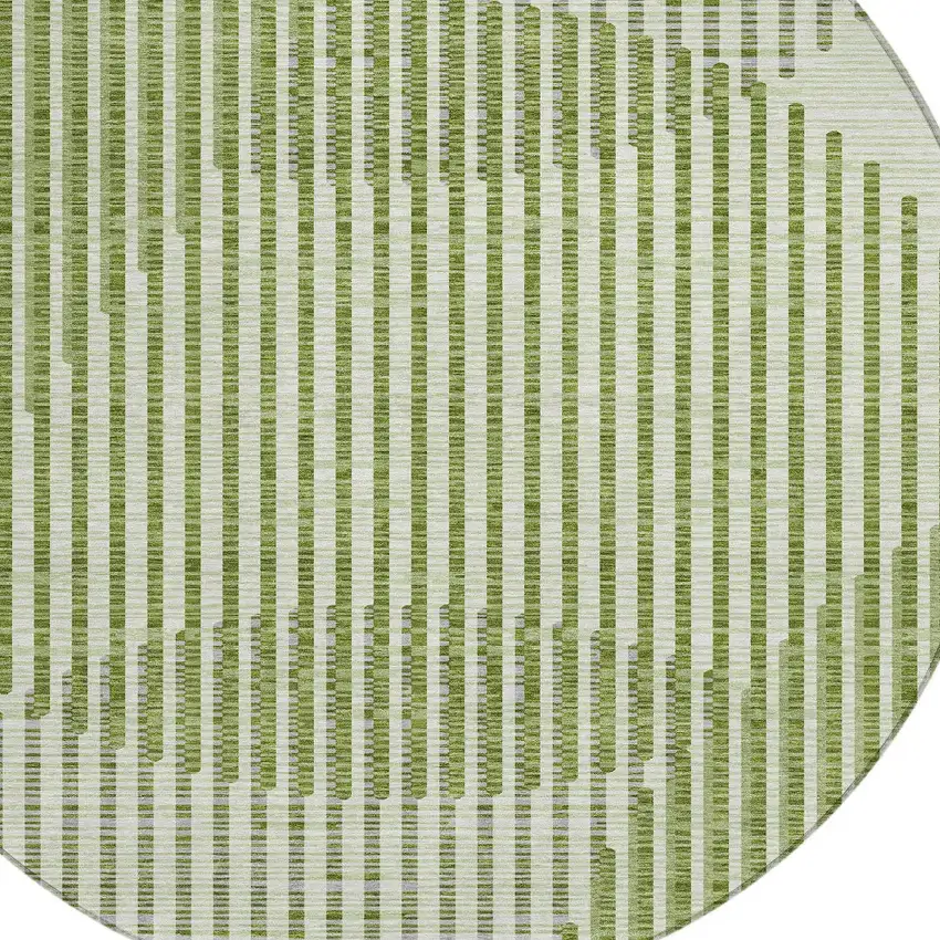 8' Green And Ivory Round Geometric Washable Indoor Outdoor Area Rug Photo 5