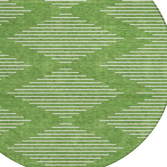 8' Green And Ivory Round Geometric Washable Indoor Outdoor Area Rug Photo 5