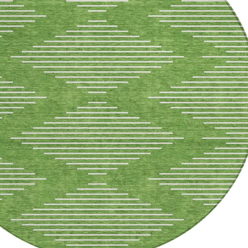 8' Green And Ivory Round Geometric Washable Indoor Outdoor Area Rug Photo 5