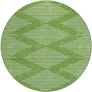Photo of 8' Green And Ivory Round Geometric Washable Indoor Outdoor Area Rug