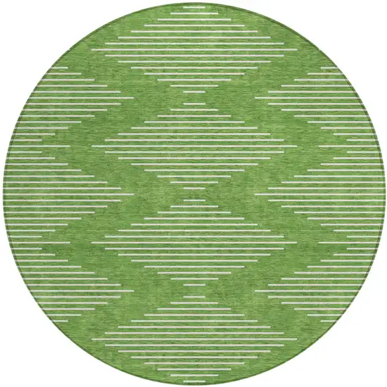 8' Green And Ivory Round Geometric Washable Indoor Outdoor Area Rug Photo 2