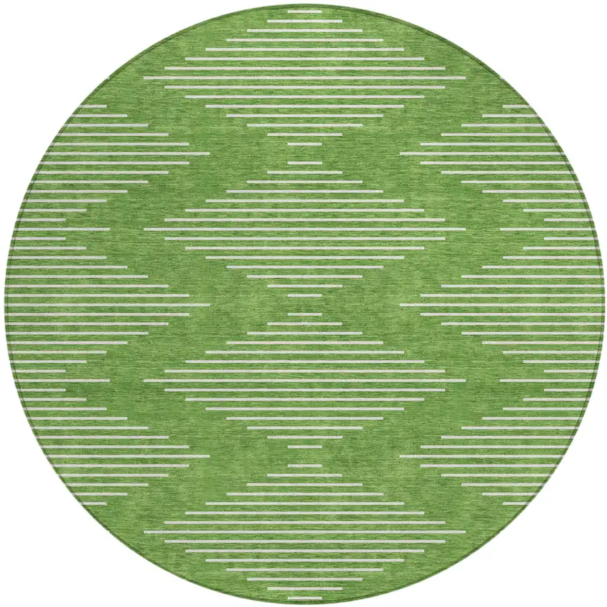 8' Green And Ivory Round Geometric Washable Indoor Outdoor Area Rug Photo 2
