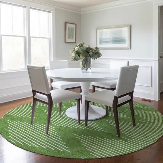 8' Green And Ivory Round Geometric Washable Indoor Outdoor Area Rug Photo 8