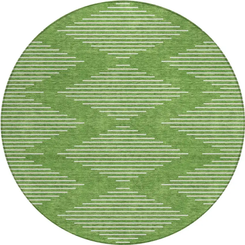 8' Green And Ivory Round Geometric Washable Indoor Outdoor Area Rug Photo 6