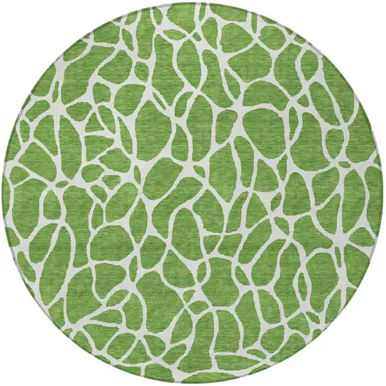 8' Green And Ivory Round Geometric Washable Indoor Outdoor Area Rug Photo 5