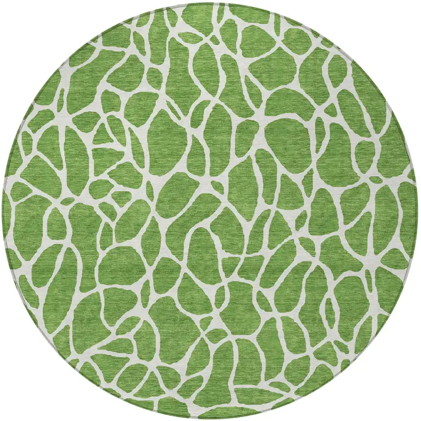 8' Green And Ivory Round Geometric Washable Indoor Outdoor Area Rug Photo 5