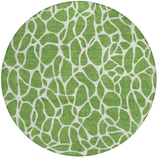 8' Green And Ivory Round Geometric Washable Indoor Outdoor Area Rug Photo 2
