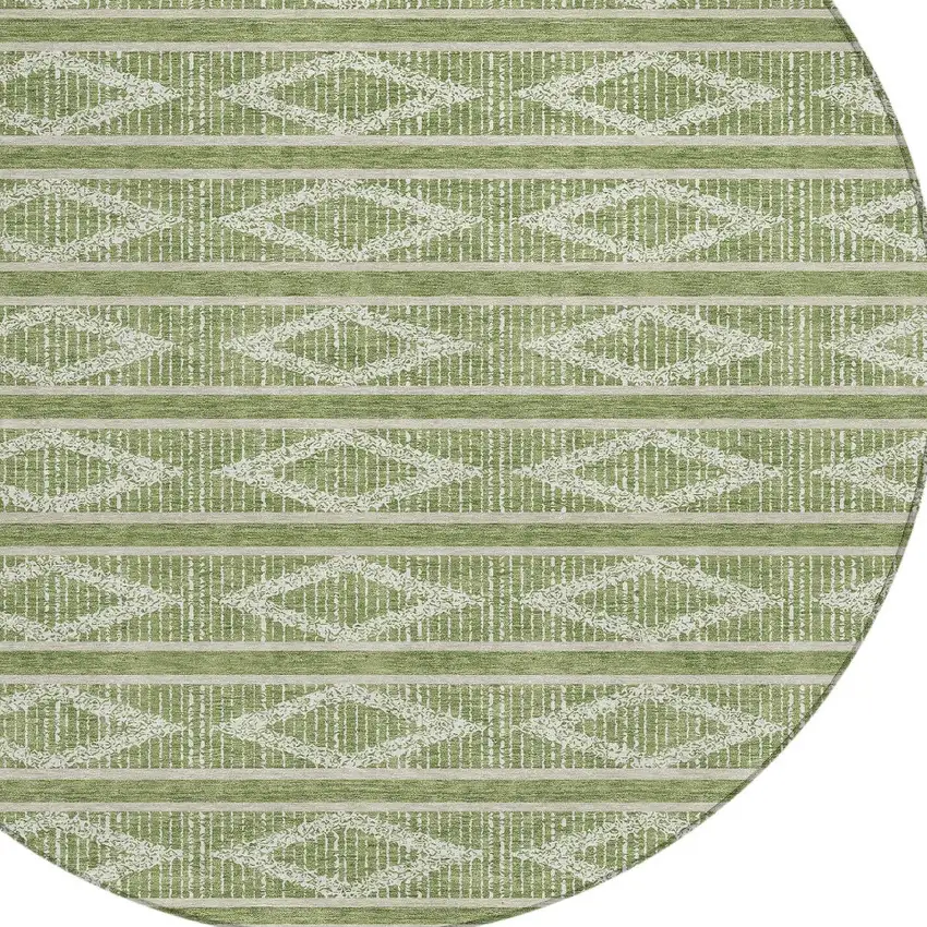 8' Green And Ivory Round Geometric Washable Indoor Outdoor Area Rug Photo 4