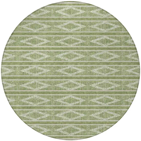 8' Green And Ivory Round Geometric Washable Indoor Outdoor Area Rug Photo 5