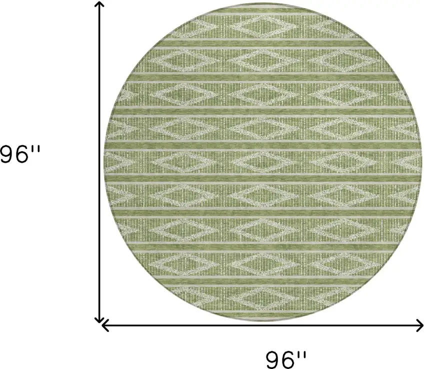 8' Green And Ivory Round Geometric Washable Indoor Outdoor Area Rug Photo 3