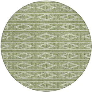 Photo of 8' Green And Ivory Round Geometric Washable Indoor Outdoor Area Rug