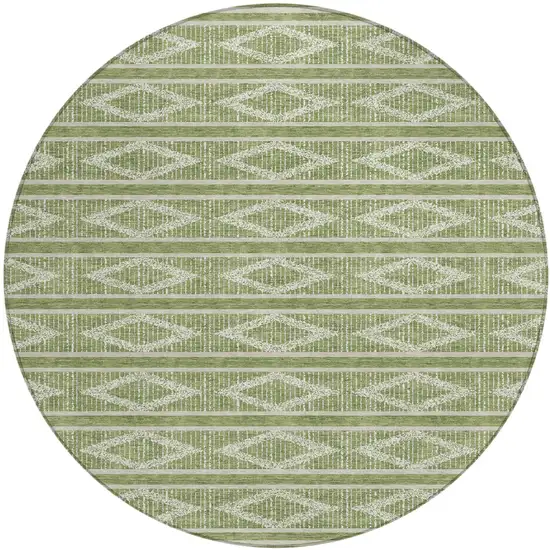 8' Green And Ivory Round Geometric Washable Indoor Outdoor Area Rug Photo 2