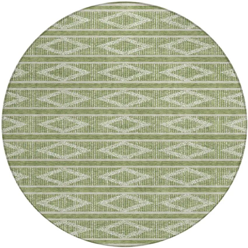8' Green And Ivory Round Geometric Washable Indoor Outdoor Area Rug Photo 2