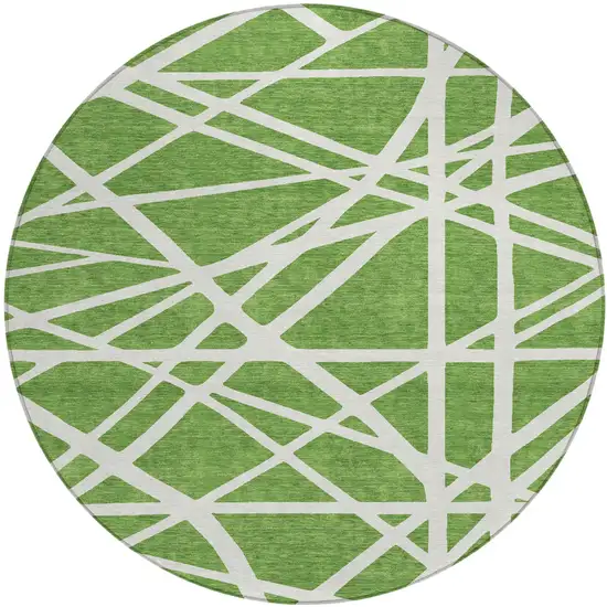 8' Green And Ivory Round Geometric Washable Indoor Outdoor Area Rug Photo 2