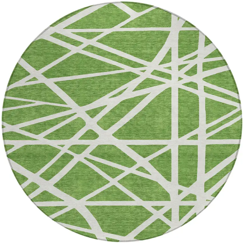 8' Green And Ivory Round Geometric Washable Indoor Outdoor Area Rug Photo 2