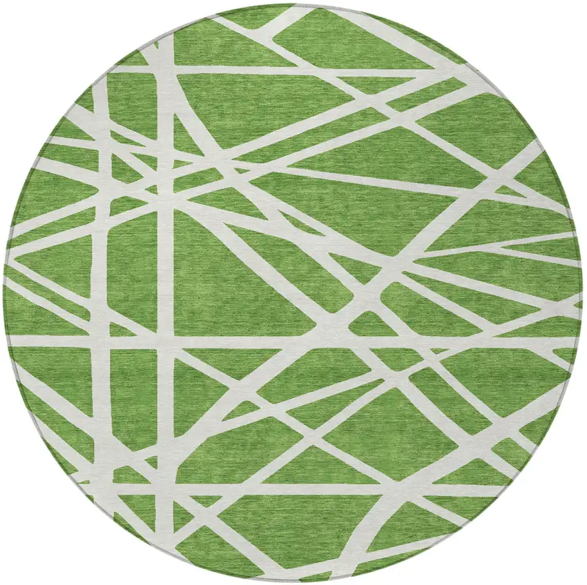 8' Green And Ivory Round Geometric Washable Indoor Outdoor Area Rug Photo 4
