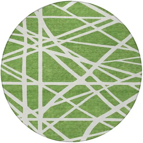 8' Green And Ivory Round Geometric Washable Indoor Outdoor Area Rug Photo 4