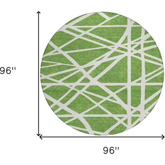 8' Green And Ivory Round Geometric Washable Indoor Outdoor Area Rug Photo 3