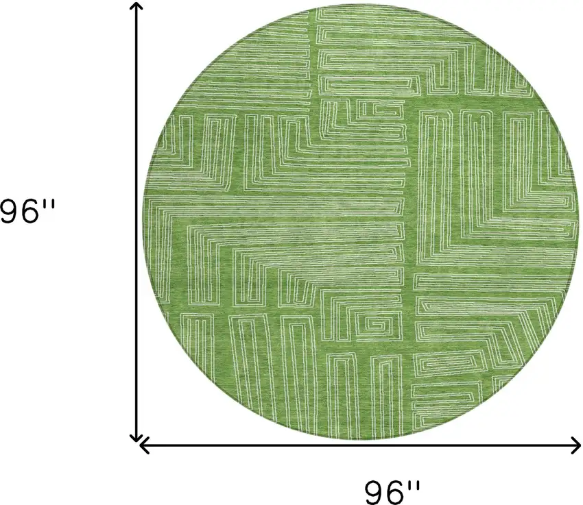 8' Green And Ivory Round Geometric Washable Indoor Outdoor Area Rug Photo 9