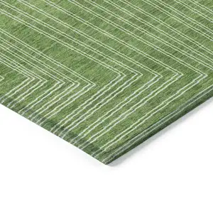 Photo of 8' Green And Ivory Round Geometric Washable Indoor Outdoor Area Rug