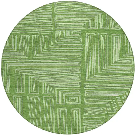 8' Green And Ivory Round Geometric Washable Indoor Outdoor Area Rug Photo 2