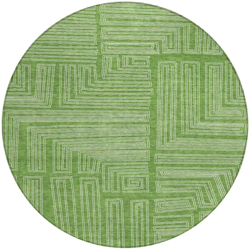 8' Green And Ivory Round Geometric Washable Indoor Outdoor Area Rug Photo 2