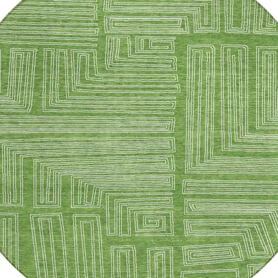 8' Green And Ivory Round Geometric Washable Indoor Outdoor Area Rug Photo 5