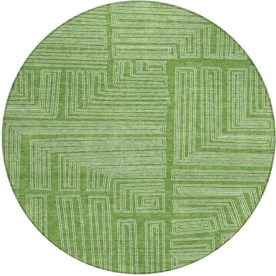 8' Green And Ivory Round Geometric Washable Indoor Outdoor Area Rug Photo 6